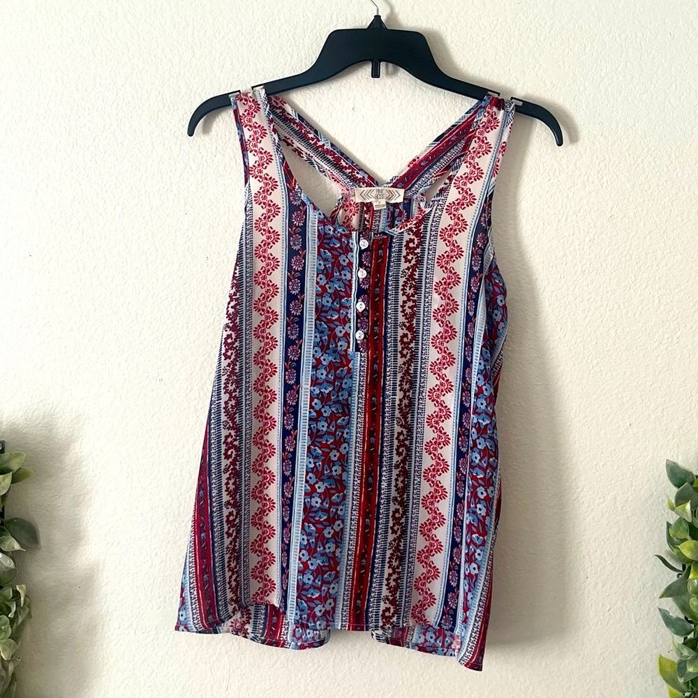 Pink Rose Floral Print Sleeveless Shirt